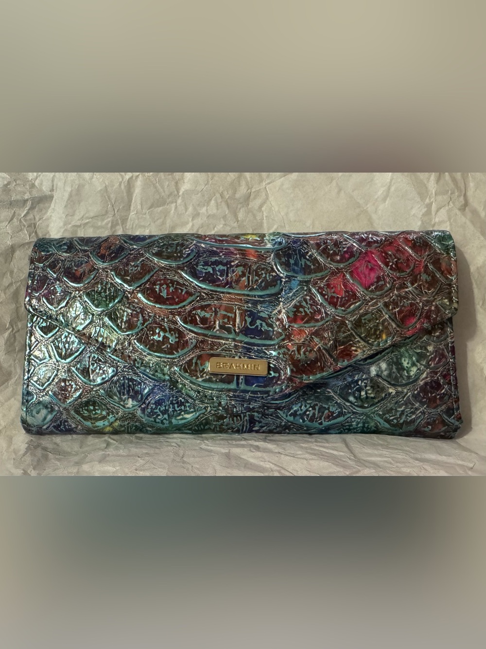 Brahmin Veronica Leather Tri-fold Clutch Wallet in Rare Frisky Montego